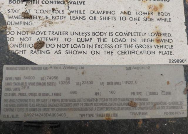 2013 Arne's End Dump Trailer