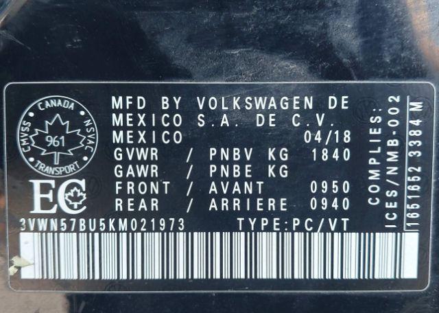 2019 VOLKSWAGEN JETTA 1.4 TSI COMFORTLINE