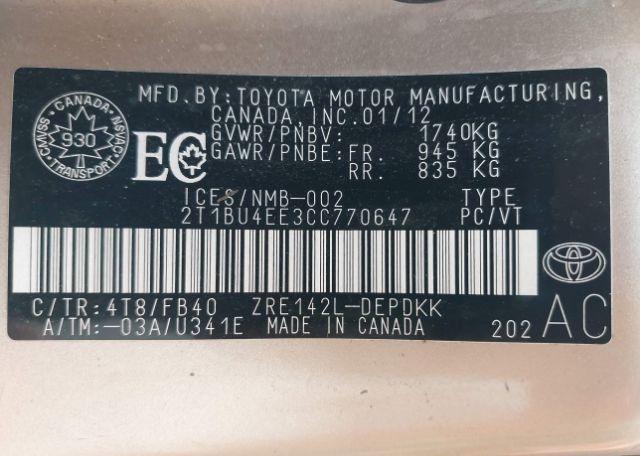 2012 TOYOTA COROLLA CE