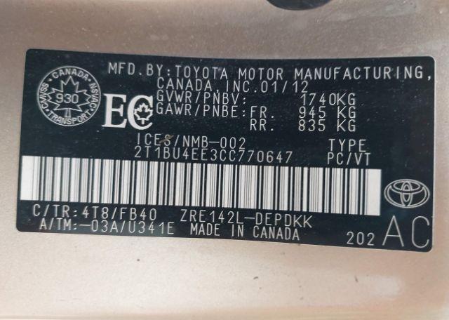 2012 TOYOTA COROLLA CE
