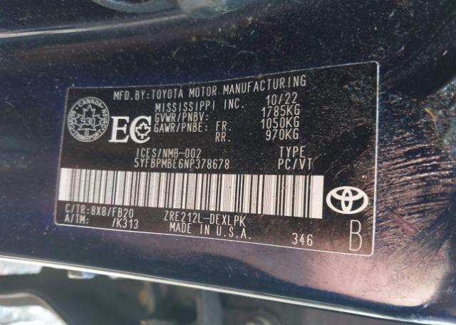 2022 TOYOTA COROLLA LE