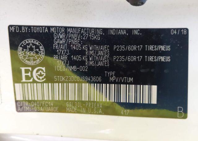 2018 TOYOTA SIENNA LE V6