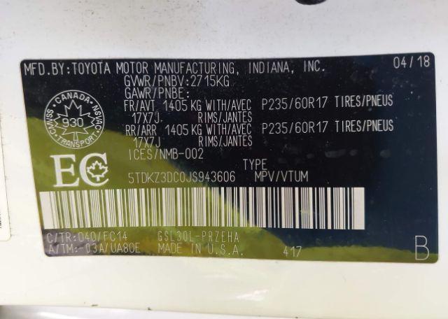 2018 TOYOTA SIENNA LE V6