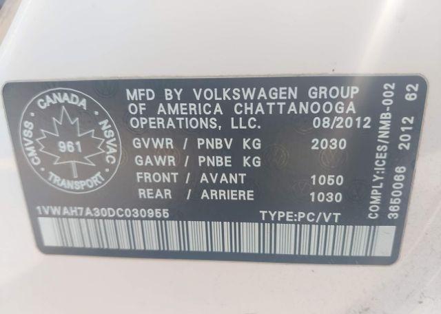 2013 VOLKSWAGEN PASSAT 2.5L TRENDLINE