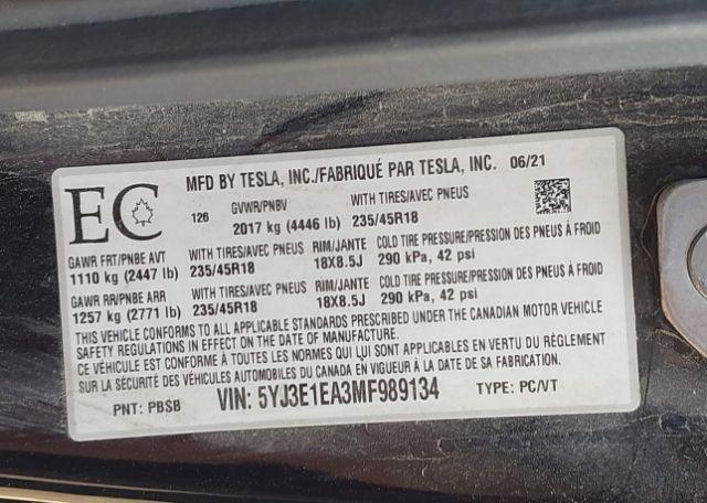2021 TESLA MODEL 3 STANDARD RANGE