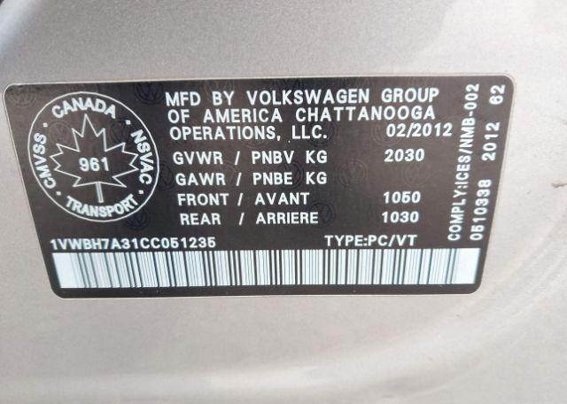 2012 VOLKSWAGEN PASSAT 2.5L COMFORTLINE