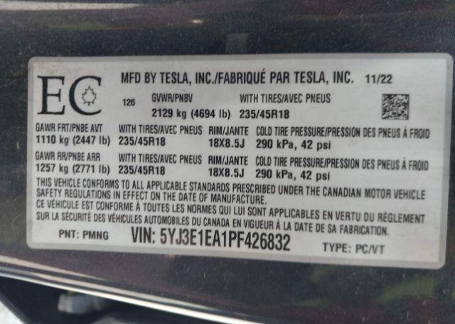 2023 TESLA MODEL 3 RWD