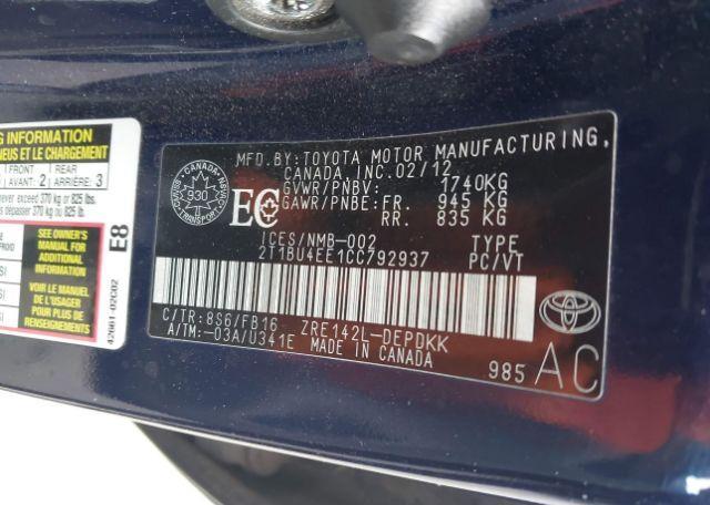 2012 TOYOTA COROLLA CE
