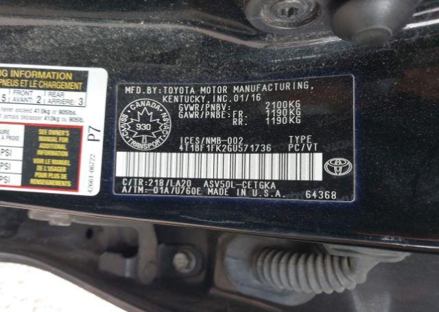 2016 TOYOTA CAMRY XLE