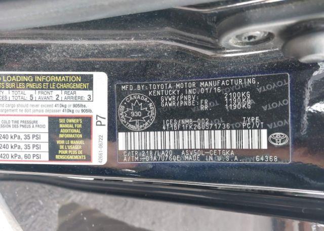 2016 TOYOTA CAMRY XLE