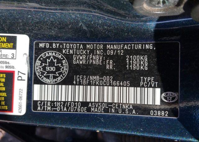 2012 TOYOTA CAMRY LE