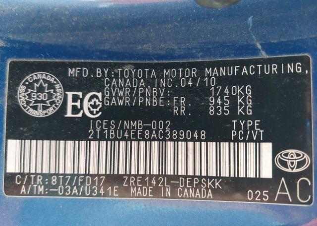 2010 TOYOTA COROLLA S
