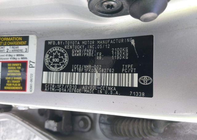 2012 TOYOTA CAMRY LE
