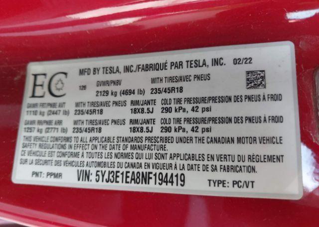 2022 TESLA MODEL 3