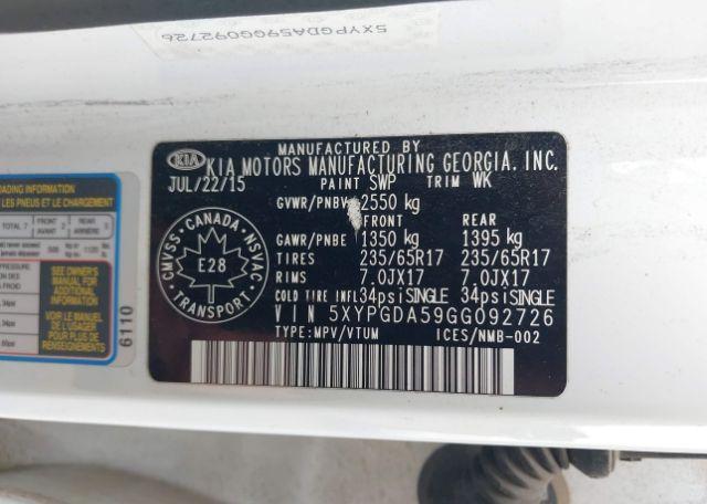 2016 KIA SORENTO 3.3L LX +