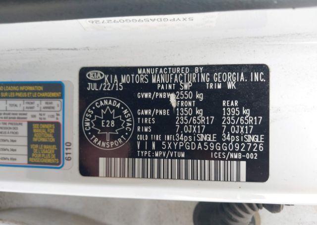 2016 KIA SORENTO 3.3L LX +
