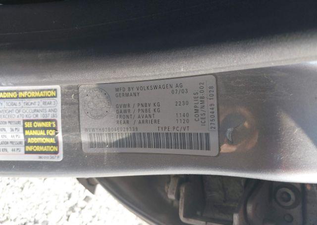 2004 VOLKSWAGEN PASSAT GLX
