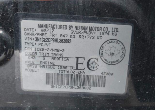2017 NISSAN VERSA NOTE 1.6 S