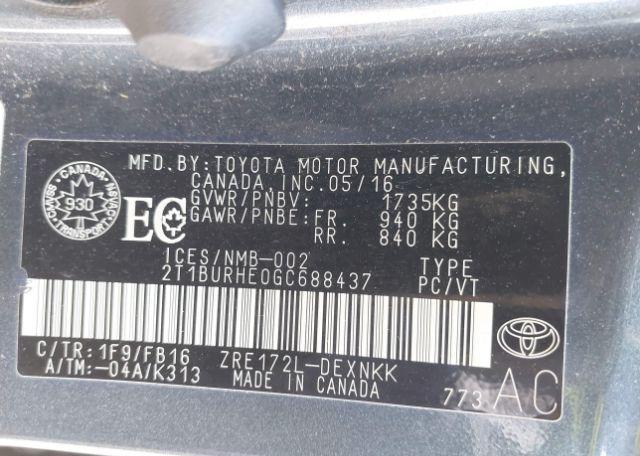 2016 TOYOTA COROLLA LE