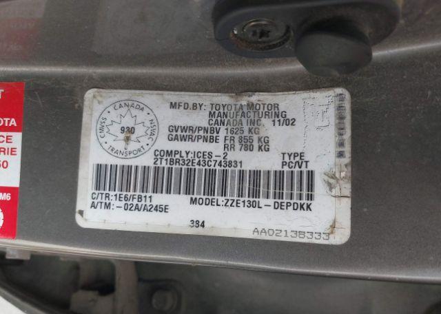 2003 TOYOTA COROLLA CE