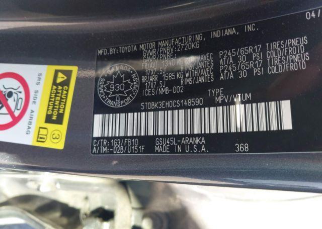 2012 TOYOTA HIGHLANDER V6