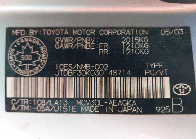 2003 TOYOTA CAMRY LE V6