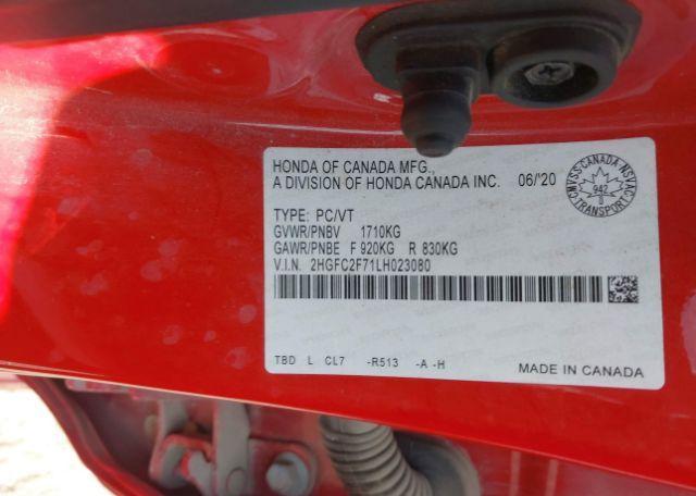 2020 HONDA CIVIC EX 4DR