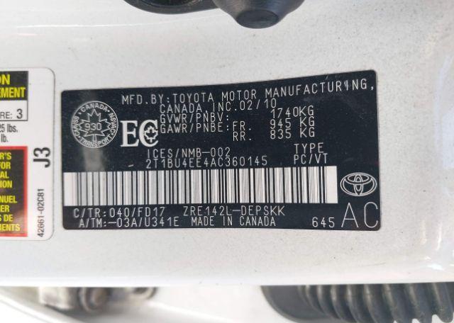 2010 TOYOTA COROLLA S