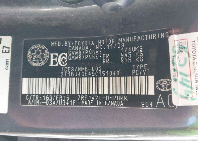 2009 TOYOTA COROLLA CE