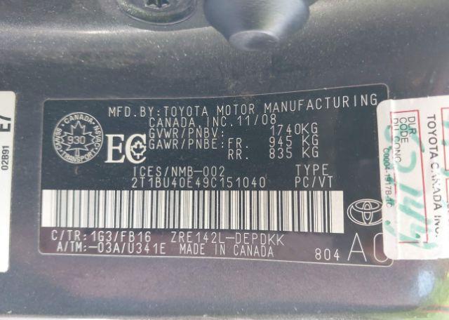 2009 TOYOTA COROLLA CE