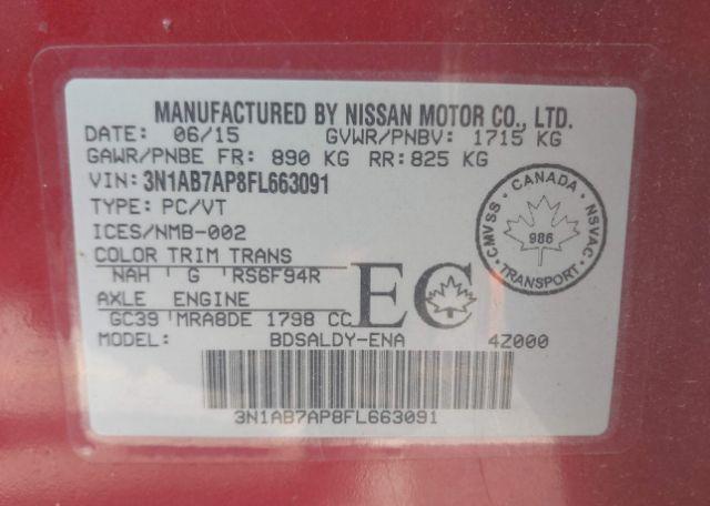 2015 NISSAN SENTRA 1.8 S