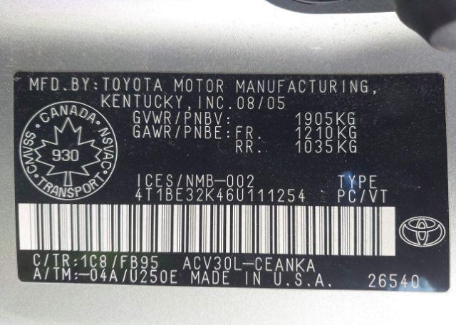2006 TOYOTA CAMRY LE