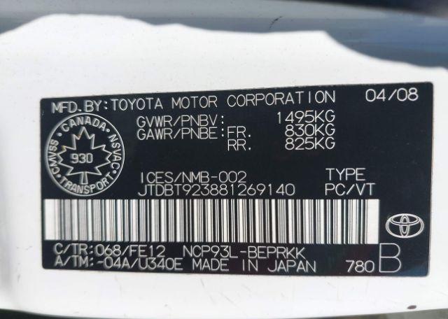 2008 TOYOTA YARIS