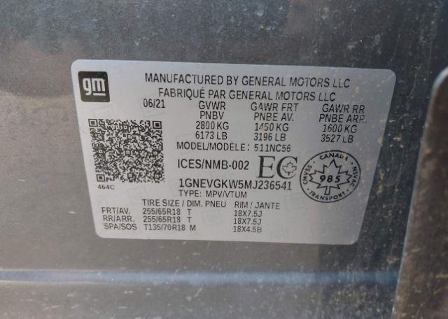2021 CHEVROLET TRAVERSE LT CLOTH