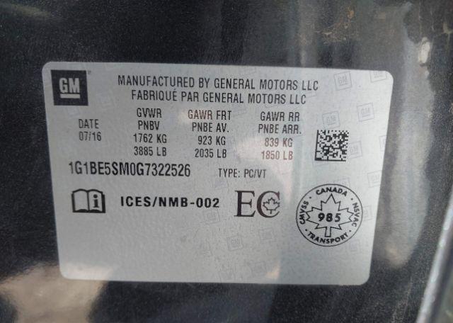 2016 CHEVROLET CRUZE LT AUTO