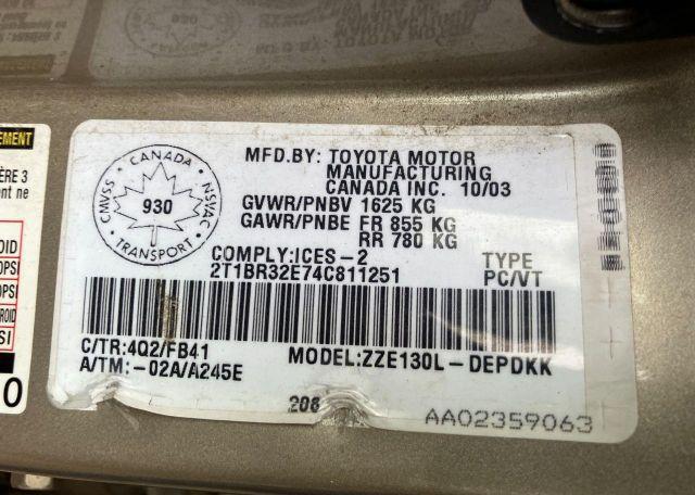 2004 TOYOTA COROLLA CE