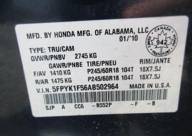 2010 HONDA RIDGELINE RTL