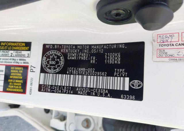 2012 TOYOTA CAMRY HYBRID