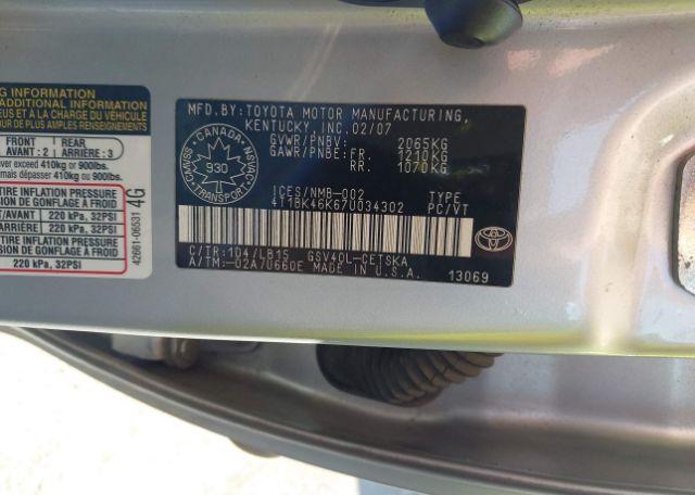 2007 TOYOTA CAMRY LE