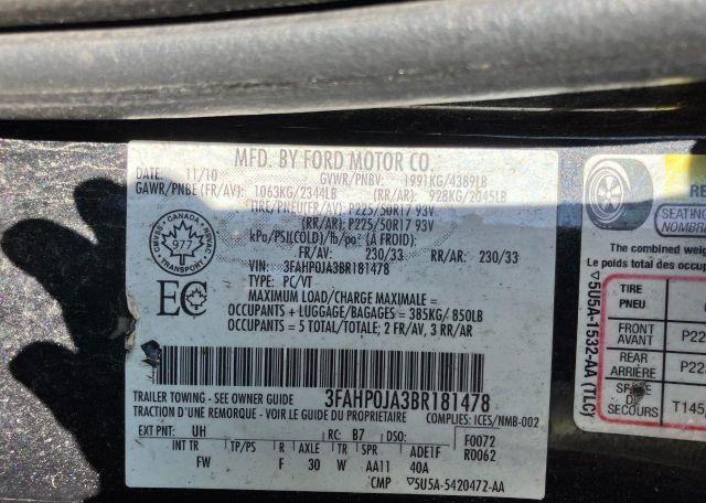 2011 FORD FUSION SEL