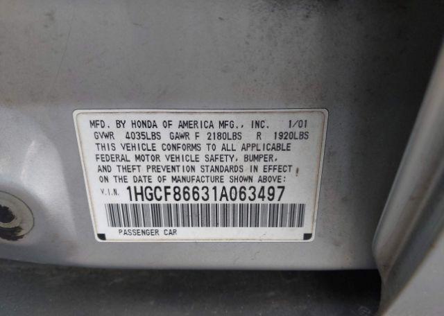 2001 HONDA ACCORD VALUE