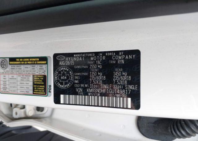 2016 HYUNDAI SANTA FE SE