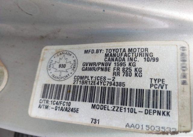 2000 TOYOTA COROLLA VE