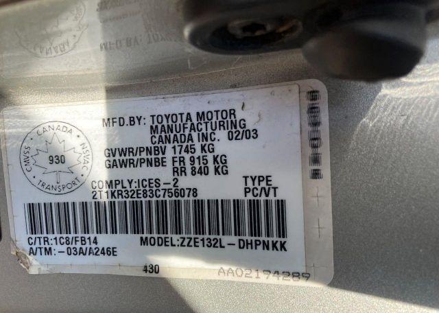 2003 TOYOTA COROLLA MATRIX XR