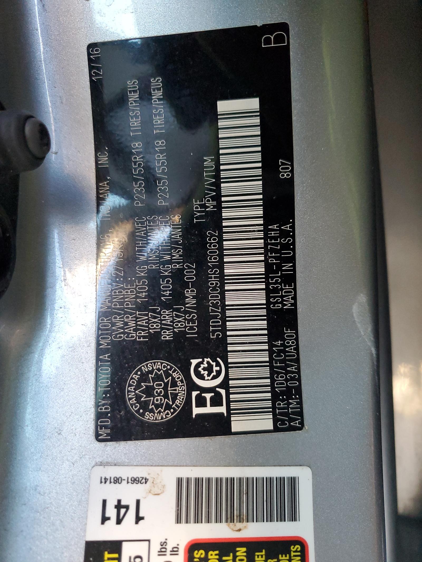 2017 TOYOTA SIENNA