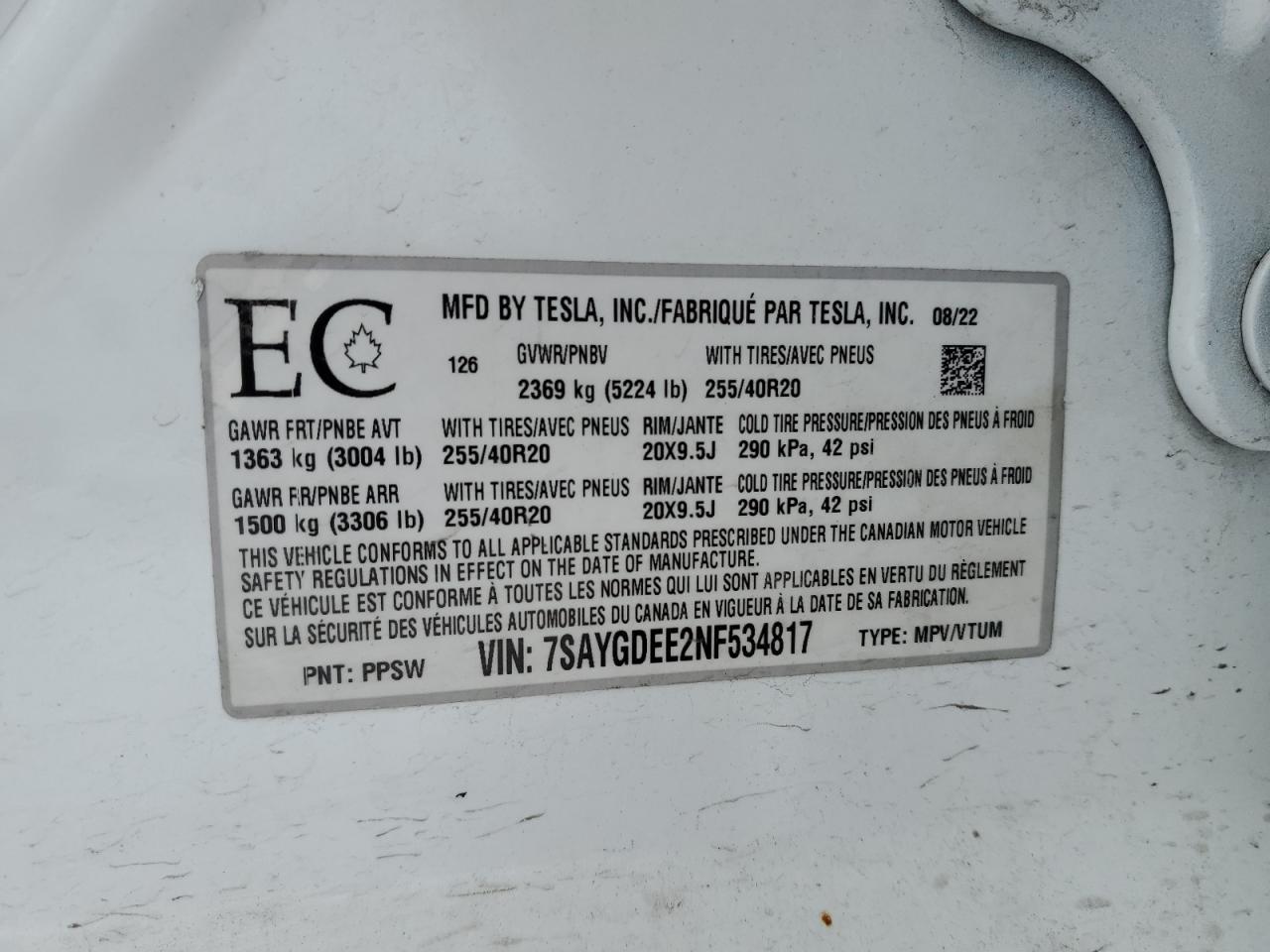2022 TESLA MODEL Y