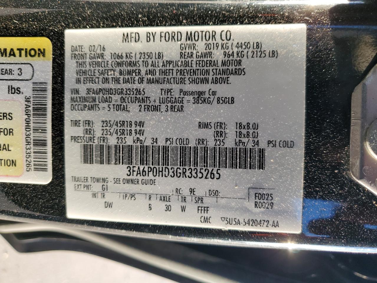 2016 FORD FUSION