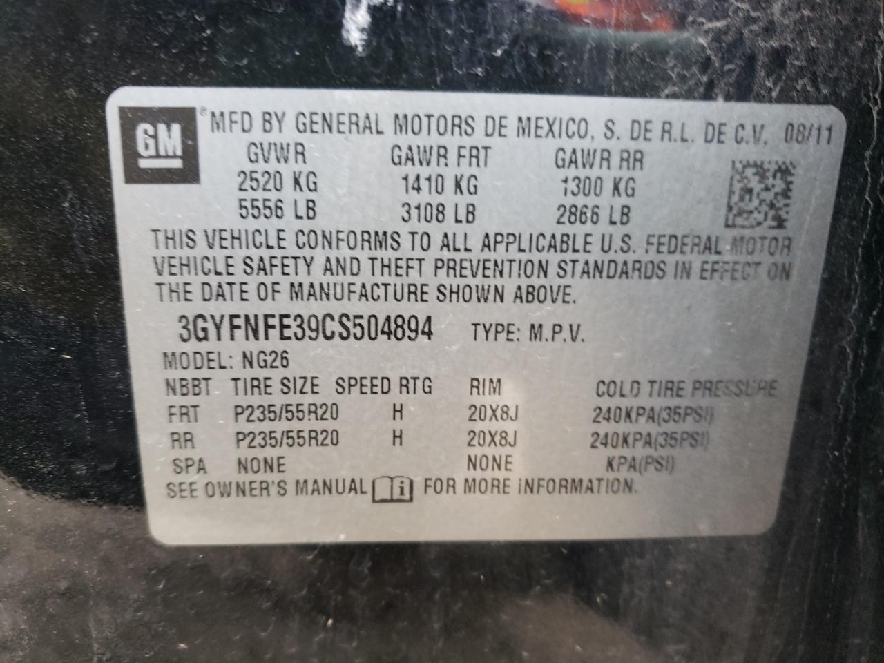 2012 CADILLAC SRX