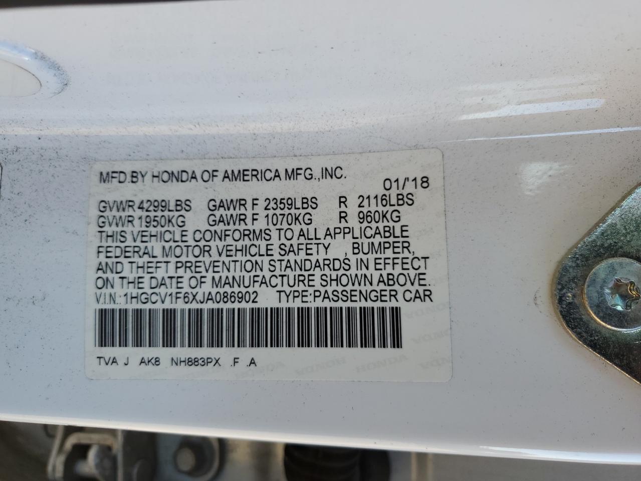 2018 HONDA ACCORD