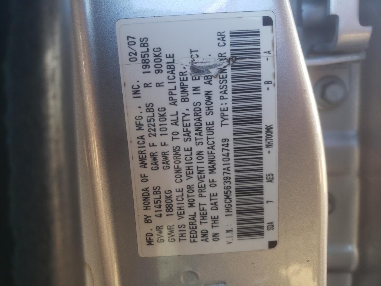 2007 HONDA ACCORD